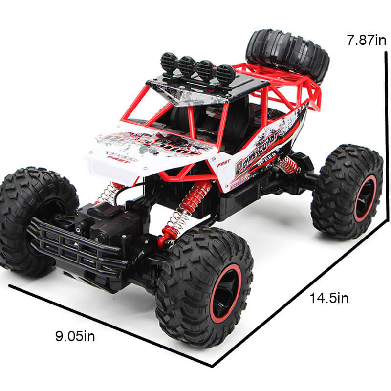 "Imposanter 4x4 RC-Monstertruck in Geländefahrt, robustes Design, geländegängig, ideal für Offroad-Abenteuer."