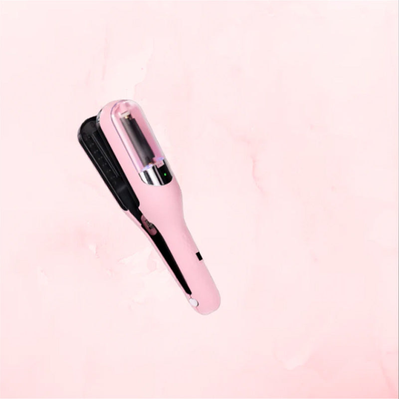 Innovativer 2-in-1-Haarglätter und Lockenstab in elegantem Design, erhältlich in Rot, Silber, Rosa, Weiß und Schwarz.