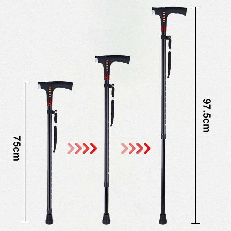 Intelligenter Spazierstock für Senioren, elegant schwarz, mit LED-Licht, Radiofunktion und Notfall.Länge einstellbar.