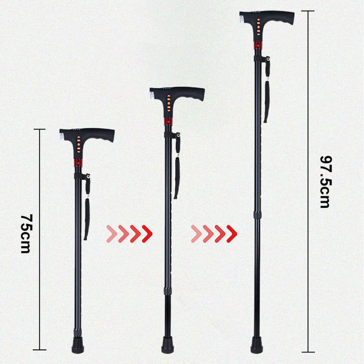 Intelligenter Spazierstock für Senioren, elegant schwarz, mit LED-Licht, Radiofunktion und Notfall.Länge einstellbar.