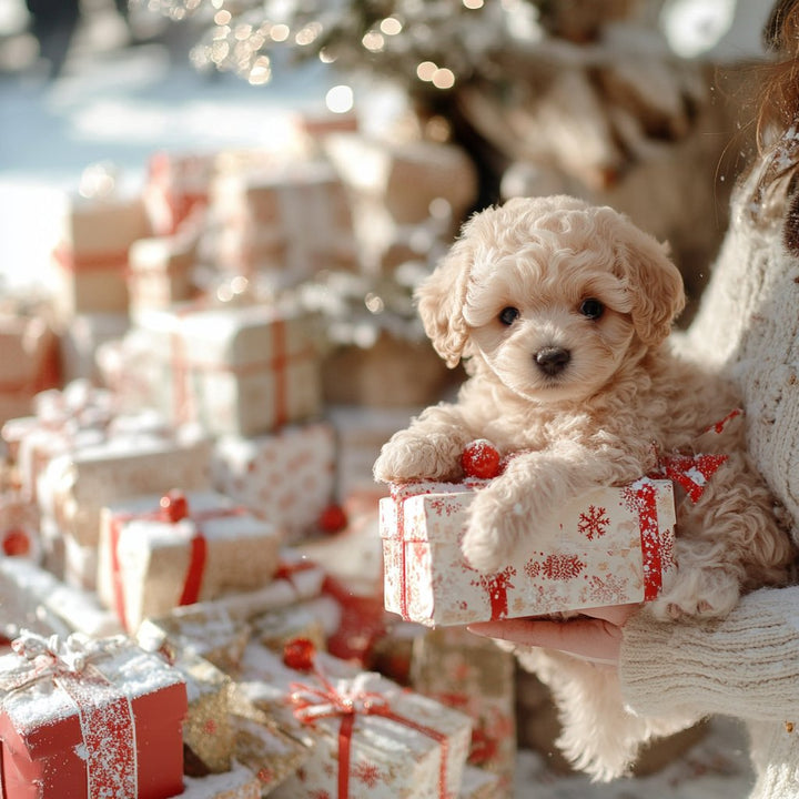 "Interaktiver Plüschwelpe mit realistischen Bewegungen und weichem Fell, braun-weiß, für emotionalen Komfort."