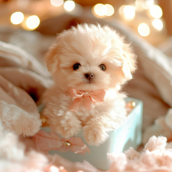 "Interaktiver Plüschwelpe mit realistischen Bewegungen und weichem Fell, braun-weiß, für emotionalen Komfort."