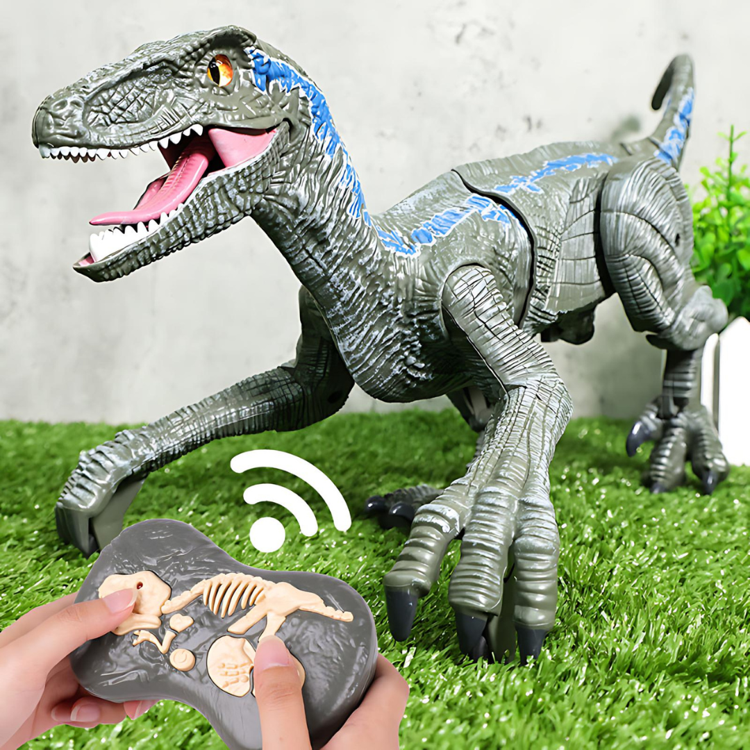 "Interaktiver RoboRex Dinosaurier mit LEDs und Nebelspray seitlich, ferngesteuertes Spielzeug für lebensechte Spielmomente."