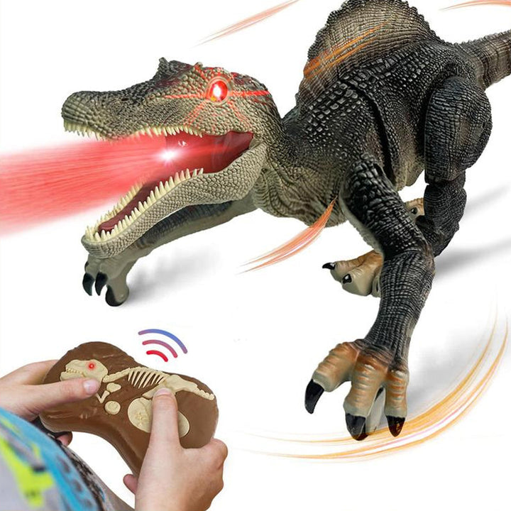 "Interaktiver RoboRex Dinosaurier mit LEDs und Nebelspray seitlich, ferngesteuertes Spielzeug für lebensechte Spielmomente."