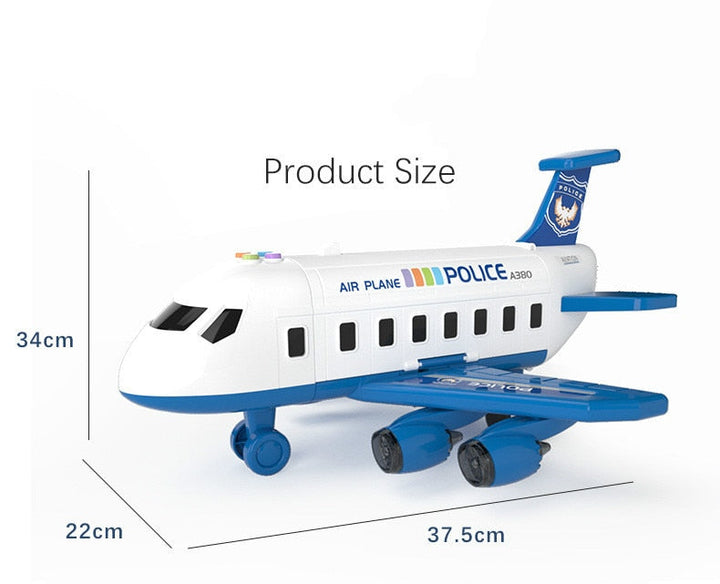 Interaktives Spielzeug-Set mit großem Flugzeug, 6 Mini-Autos, Verkehrskarte; Musik- und Lichteffekte für Kinder.