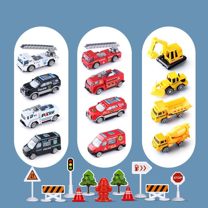 Interaktives Spielzeug-Set mit großem Flugzeug, 6 Mini-Autos, Verkehrskarte; Musik- und Lichteffekte für Kinder.