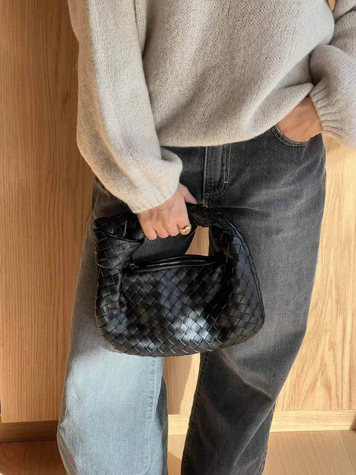 "Isabella gewebte Mini-Handtasche, Schwarz, handgewebt, elegant, vielseitig, Damenhandtasche, modernes Design, kompakt"