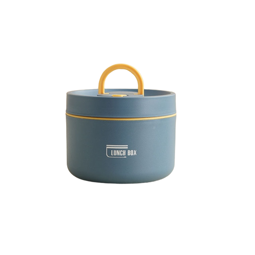 "Isolierte mehrschichtige Lunchbox aus Edelstahl, rund gestapelt und vorne abgebildet, ideal für warme Speisen unterwegs."