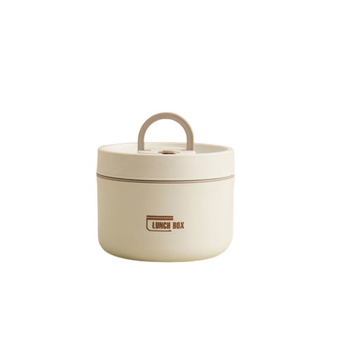 "Isolierte mehrschichtige Lunchbox aus Edelstahl, rund gestapelt und vorne abgebildet, ideal für warme Speisen unterwegs."