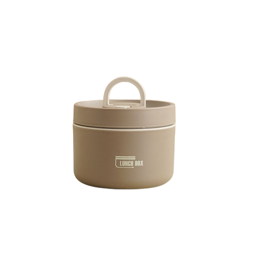 "Isolierte mehrschichtige Lunchbox aus Edelstahl, rund gestapelt und vorne abgebildet, ideal für warme Speisen unterwegs."