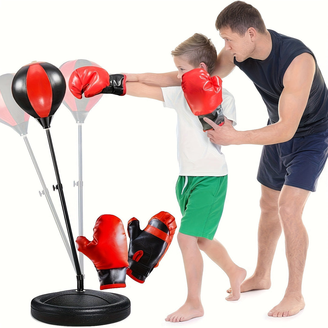 "Junior Boxsack Set mit verstellbarem Ständer, roten Handschuhen, ideal für Kinder-Boxtraining, Kraft- und Koordinationsverbe