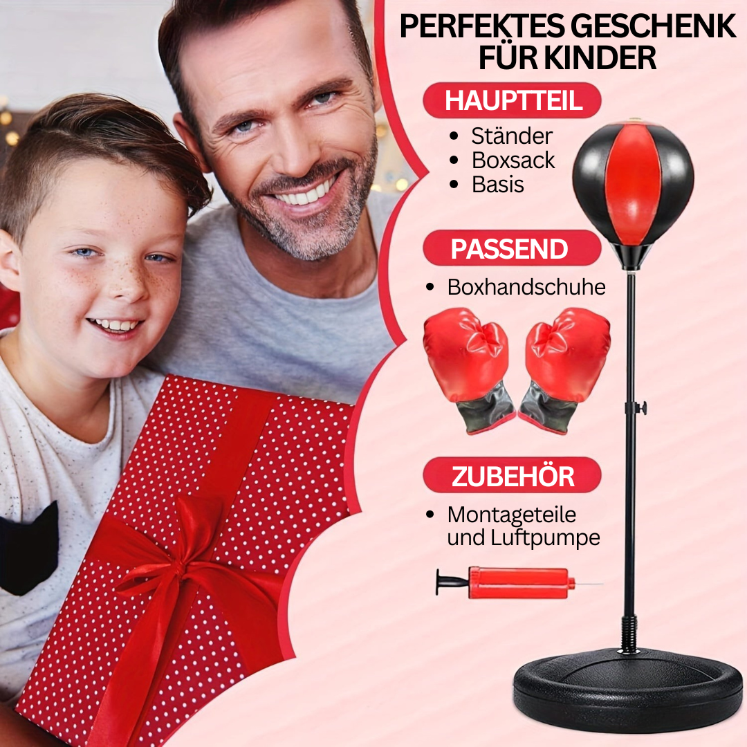 "Junior Boxsack Set mit verstellbarem Ständer, roten Handschuhen, ideal für Kinder-Boxtraining, Kraft- und Koordinationsverbe