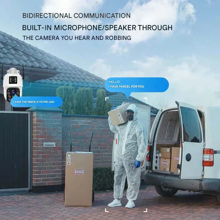 Kabellose 4K-Sicherheitskamera mit 360°-Abdeckung und abnehmbaren Solarpanel, robust und wetterfest für jede Umgebung.