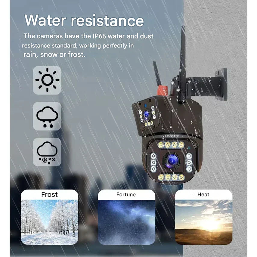 Kabellose 4K-Sicherheitskamera mit 360°-Abdeckung und abnehmbaren Solarpanel, robust und wetterfest für jede Umgebung.