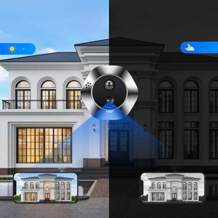 Kabellose MiniCamPorte Video-Türklingel in modernem Design mit Audiofunktion und großem Weitwinkel für maximale Sicherheit.