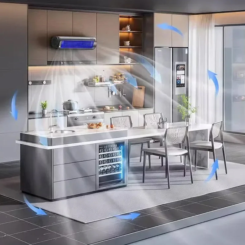 Kabelloses klimagerät, kompakt, tragbar, weiß, ideal für mobile Abkühlung, effizient für kleine Räume, lange Akkulaufzeit.