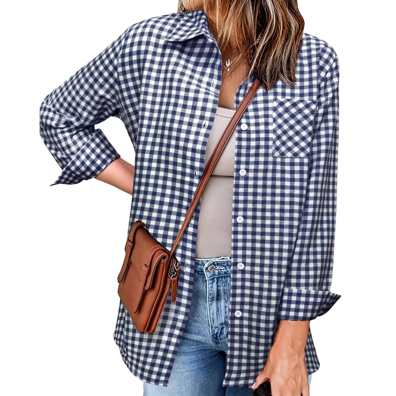 Kariertes Flanell Damenhemd, langarm, weich und gemütlich, ideale Wahl für kühle Tage, stilvolles Design für Frauen.