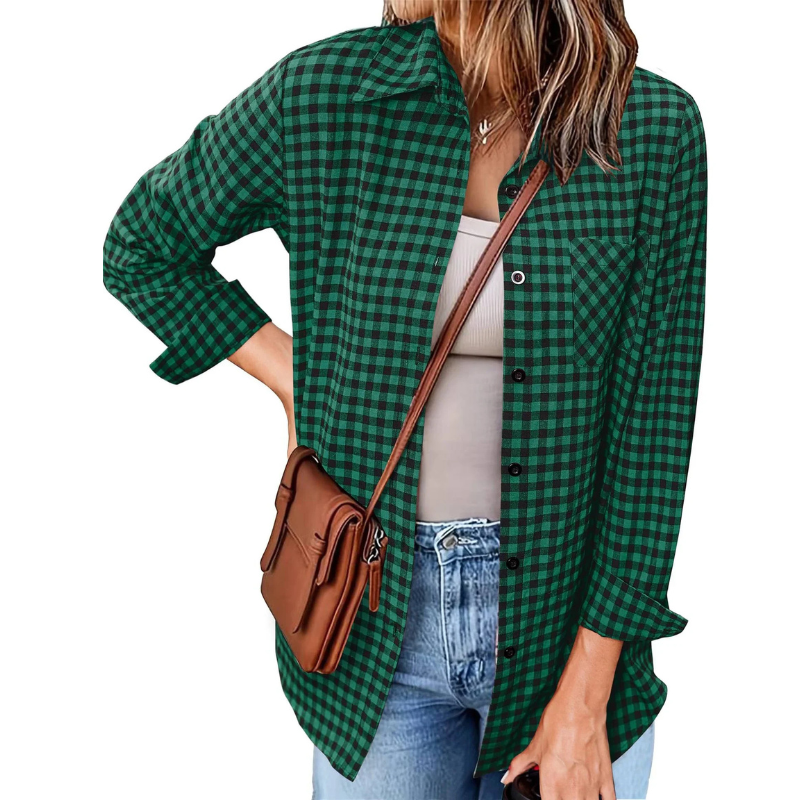Kariertes Flanell Damenhemd, langarm, weich und gemütlich, ideale Wahl für kühle Tage, stilvolles Design für Frauen.