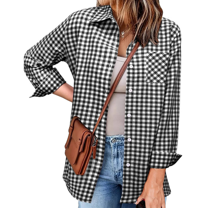 Kariertes Flanell Damenhemd, langarm, weich und gemütlich, ideale Wahl für kühle Tage, stilvolles Design für Frauen.