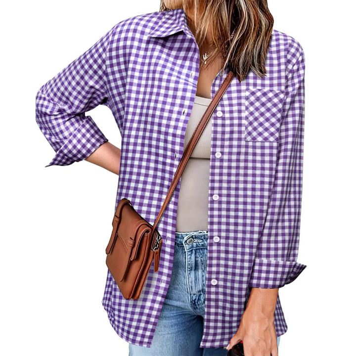 Kariertes Flanell Damenhemd, langarm, weich und gemütlich, ideale Wahl für kühle Tage, stilvolles Design für Frauen.