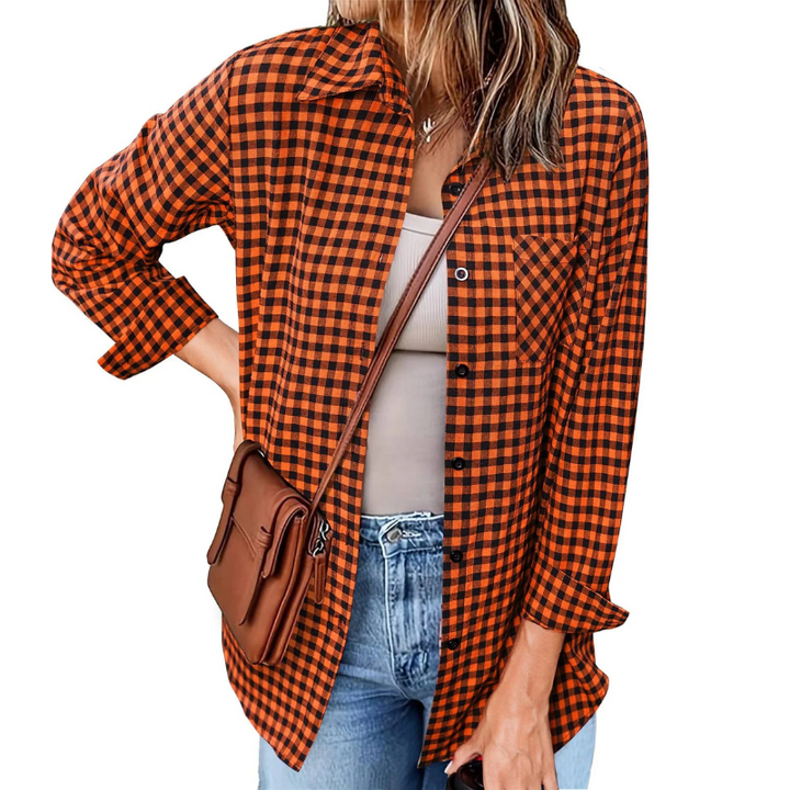 Kariertes Flanell Damenhemd, langarm, weich und gemütlich, ideale Wahl für kühle Tage, stilvolles Design für Frauen.