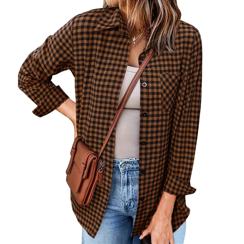 Kariertes Flanell Damenhemd, langarm, weich und gemütlich, ideale Wahl für kühle Tage, stilvolles Design für Frauen.