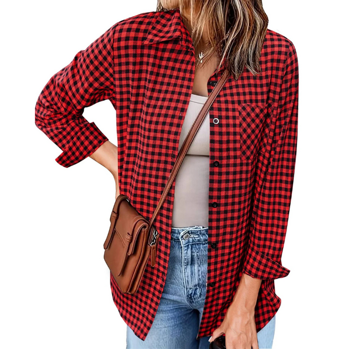 Kariertes Flanell Damenhemd, langarm, weich und gemütlich, ideale Wahl für kühle Tage, stilvolles Design für Frauen.