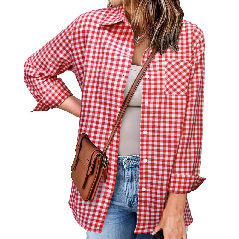 Kariertes Flanell Damenhemd, langarm, weich und gemütlich, ideale Wahl für kühle Tage, stilvolles Design für Frauen.
