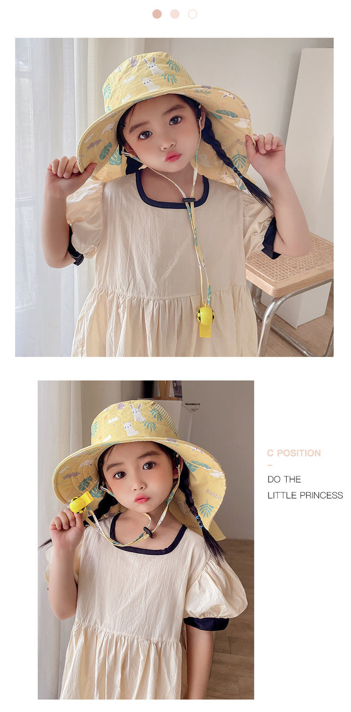 "Kinder Sonnenhut mit UPF 50+, breite Krempe & verstellbaren Kinnbändern für optimalen Schutz & Komfort."