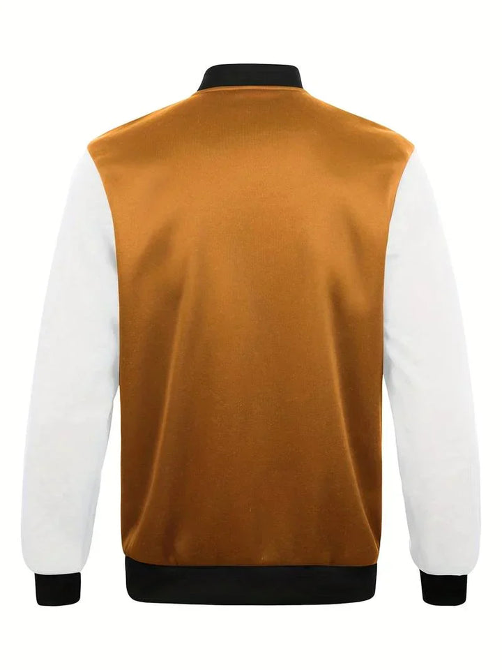 Klassische Herren College-Jacke in ikonischem Design, vielseitig und modern, in Grün, Ingwer oder Schwarz erhältlich.