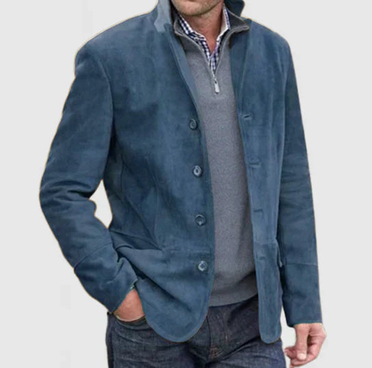 "Klassische Herren Wildlederjacke in Marine, eleganter Schnitt, modern und komfortabel, hochwertige Verarbeitung"