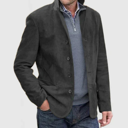 "Klassische Herren Wildlederjacke in Marine, eleganter Schnitt, modern und komfortabel, hochwertige Verarbeitung"