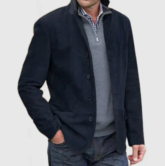 "Klassische Herren Wildlederjacke in Marine, eleganter Schnitt, modern und komfortabel, hochwertige Verarbeitung"