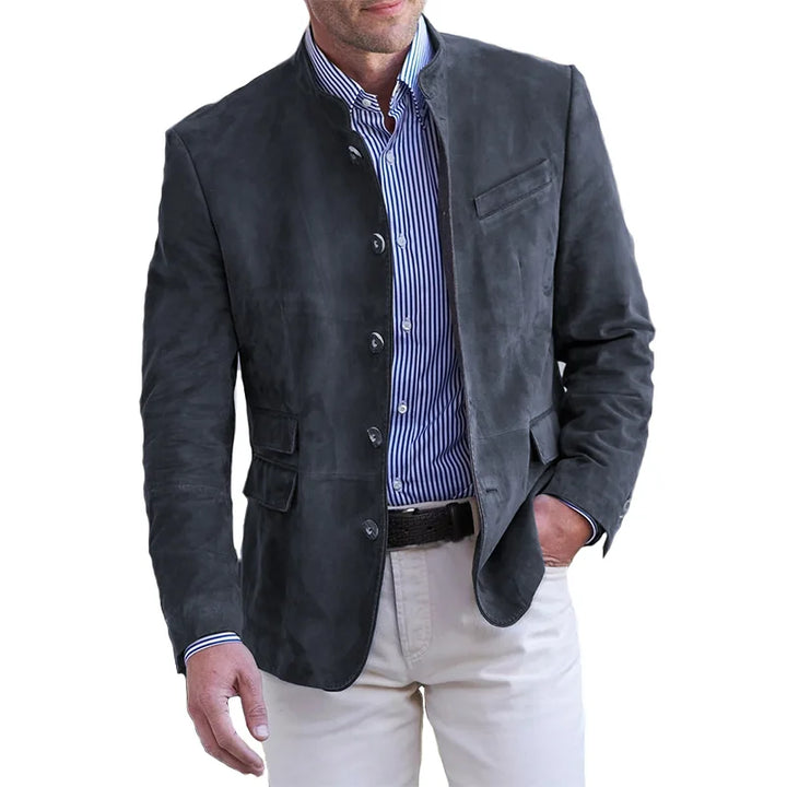 "Klassische Herrenjacke in Blau, Dunkelgrau, Khaki; elegantes Design, hochwertige Handarbeit, stilvoll und komfortabel."