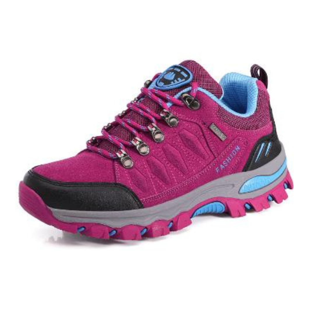 "Klassische orthopädische Damenschuhe, rutschfeste Sohle, ideal zum Wandern, in Grau, Lila, Rosenrot, Schwarz verfügbar."