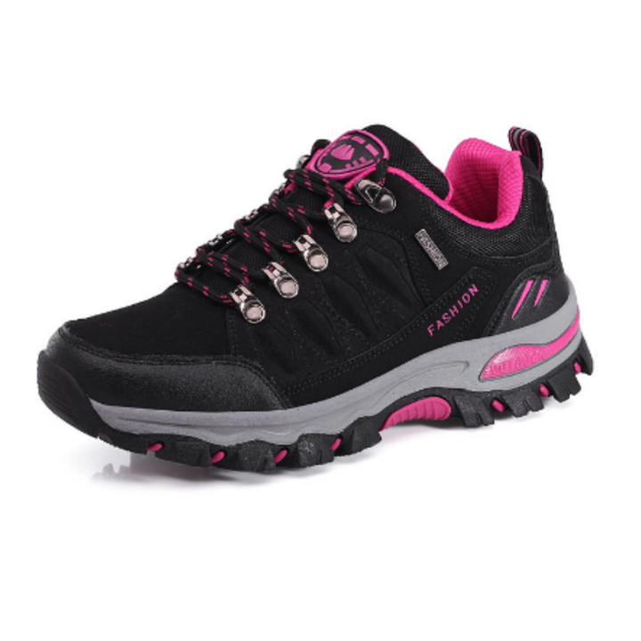 "Klassische orthopädische Damenschuhe, rutschfeste Sohle, ideal zum Wandern, in Grau, Lila, Rosenrot, Schwarz verfügbar."