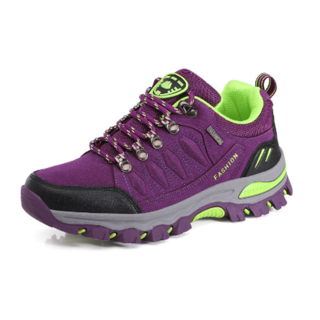 "Klassische orthopädische Damenschuhe, rutschfeste Sohle, ideal zum Wandern, in Grau, Lila, Rosenrot, Schwarz verfügbar."