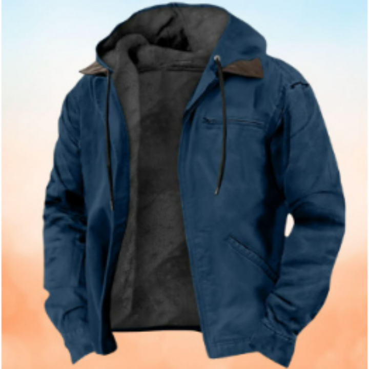 "Klassische Ryder Herren Kapuzenjacke in Blau, warm gefüttert, mit Kapuze, ideal für kalte Tage und vielseitig kombinierbar."