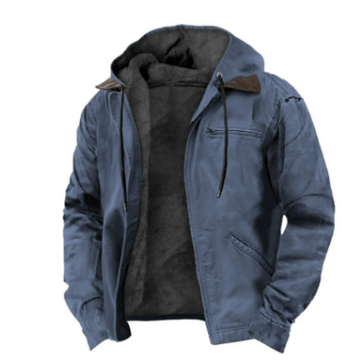 "Klassische Ryder Herren Kapuzenjacke in Blau, warm gefüttert, mit Kapuze, ideal für kalte Tage und vielseitig kombinierbar."