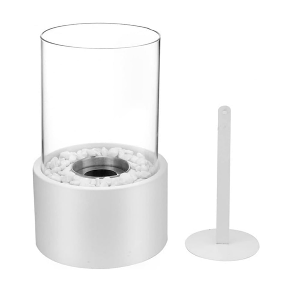 "Klassische Sandsberg Öllampe aus Metall und Glas, mit eleganten Deko-Steinen für stilvolle Beleuchtung in Wohnräumen."