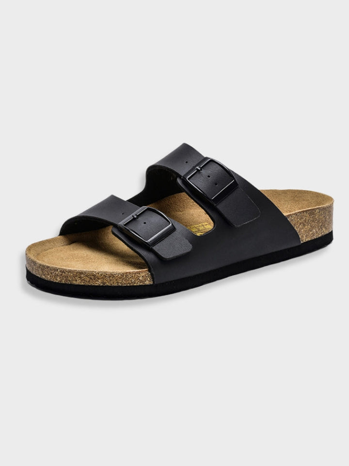 "Klassische schwarze Sandalen im Arizona-Stil für Männer, hochwertige Materialien, perfekte Freizeit- und Anlasswahl."