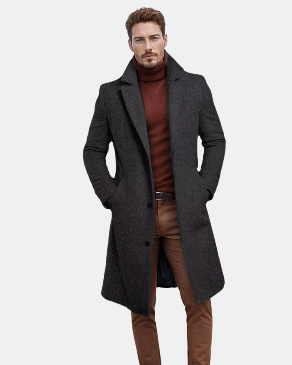 Klassischer Herren Trenchcoat aus Baumwolle in Beige mit verstellbarem Gürtel, ideal für elegante und lässige Anlässe.