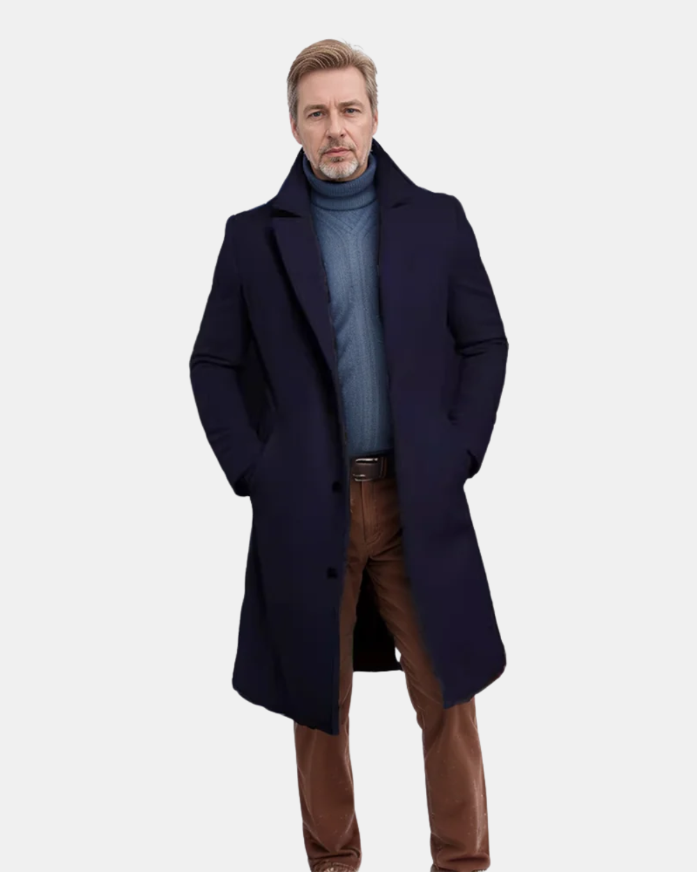 Klassischer Herren Trenchcoat aus Baumwolle in Beige mit verstellbarem Gürtel, ideal für elegante und lässige Anlässe.