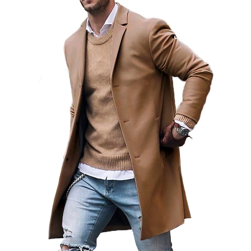 "Klassischer Herren Trenchcoat: Einreiher, Reverskragen, tailliert, erhältlich in Grau, Khaki, Marineblau, Rot, Schwarz"