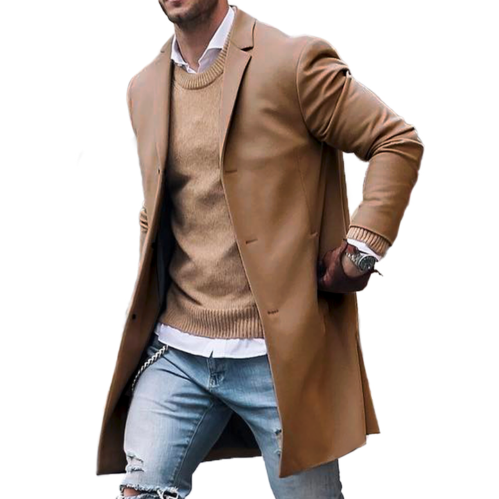 "Klassischer Herren Trenchcoat: Einreiher, Reverskragen, tailliert, erhältlich in Grau, Khaki, Marineblau, Rot, Schwarz"