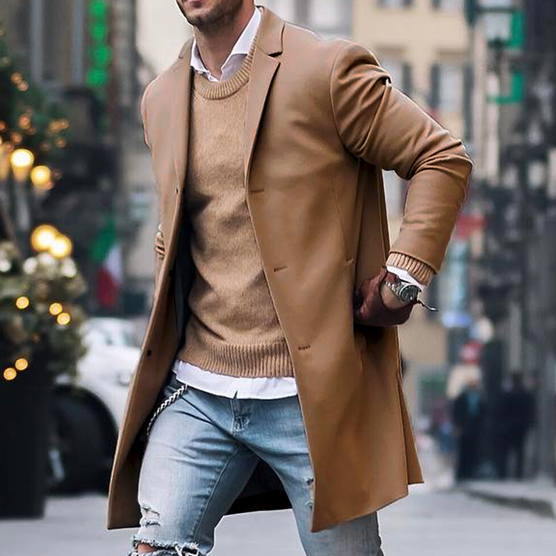 "Klassischer Herren Trenchcoat: Einreiher, Reverskragen, tailliert, erhältlich in Grau, Khaki, Marineblau, Rot, Schwarz"