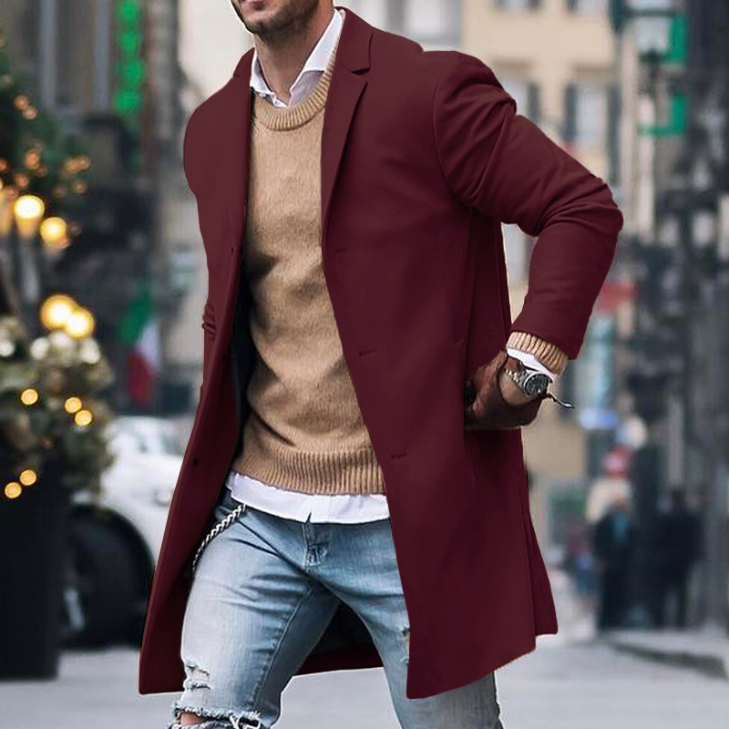 "Klassischer Herren Trenchcoat: Einreiher, Reverskragen, tailliert, erhältlich in Grau, Khaki, Marineblau, Rot, Schwarz"