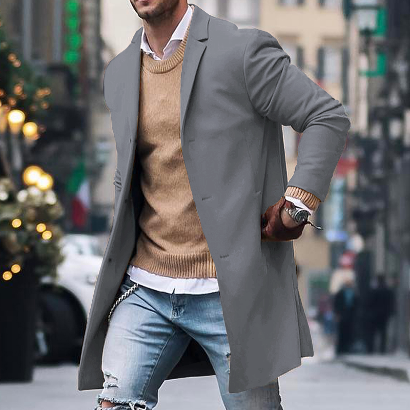 "Klassischer Herren Trenchcoat: Einreiher, Reverskragen, tailliert, erhältlich in Grau, Khaki, Marineblau, Rot, Schwarz"
