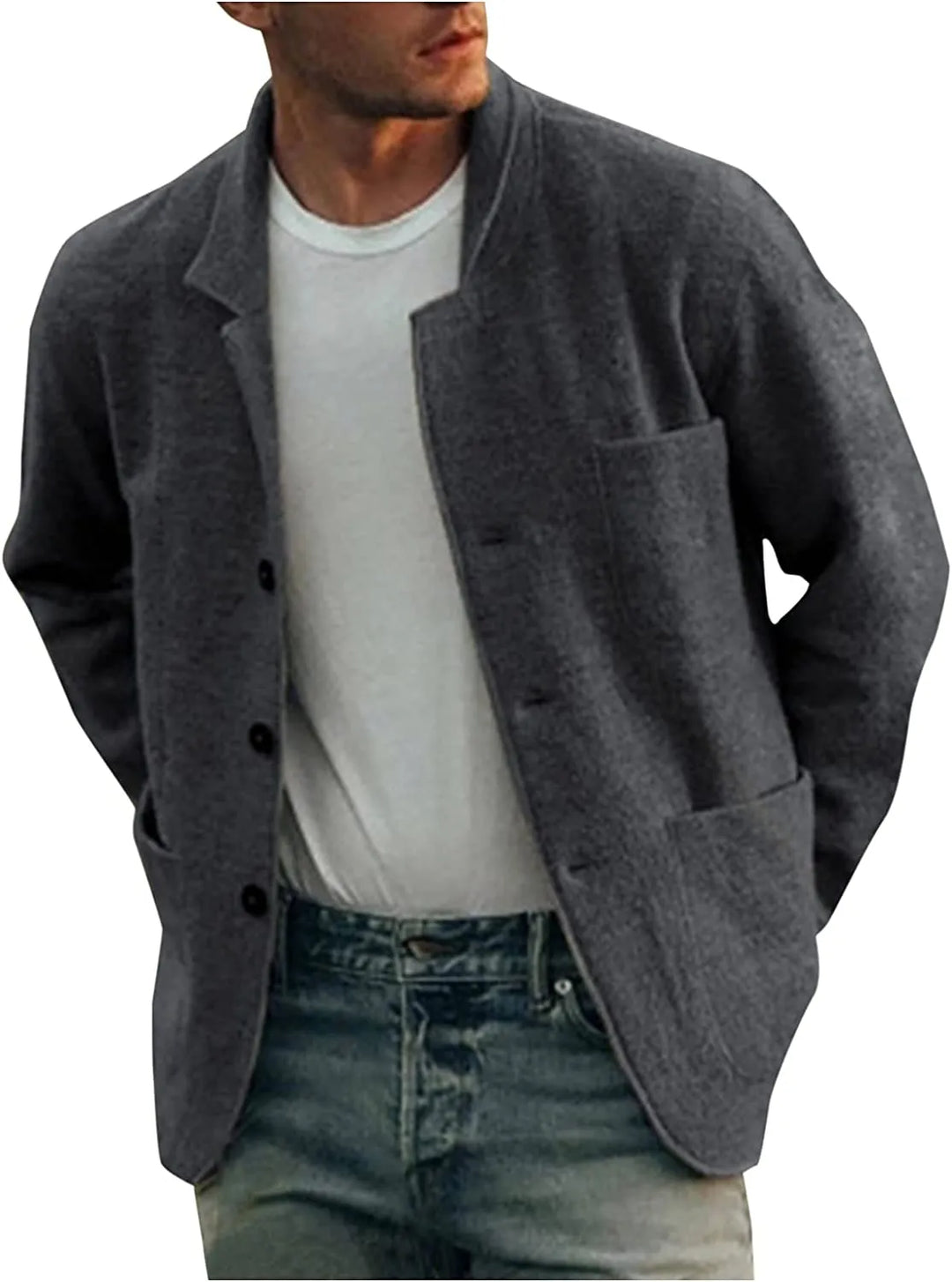 Klassischer Herrenblazer, zeitloses Design, dunkles Grau, elegante Passform, ideal für formelle und informelle Anlässe.