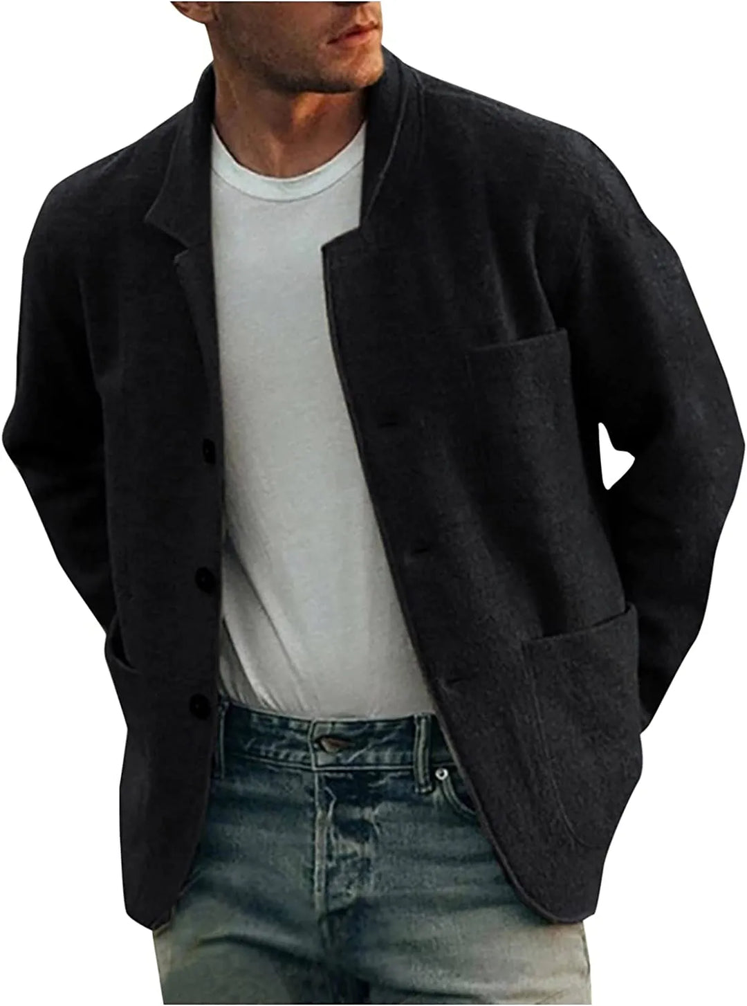 Klassischer Herrenblazer, zeitloses Design, dunkles Grau, elegante Passform, ideal für formelle und informelle Anlässe.